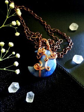 Rare! Handmade Blue Aventurine Moon Pendant Necklace! Calling All Moon Goddesses